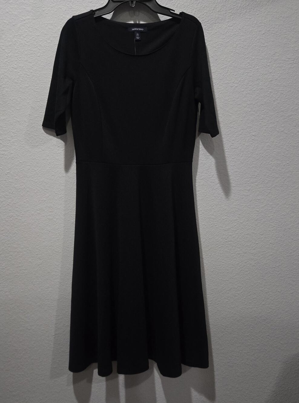 Lands End XS Black Ponte Boatneck Fit Flare Dress